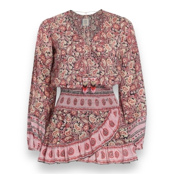 Bell by Alicia Bell Evelyn Smocked Silk Blend Voile Pink Paisley Mini Dress NWOT - Picture 6 of 8